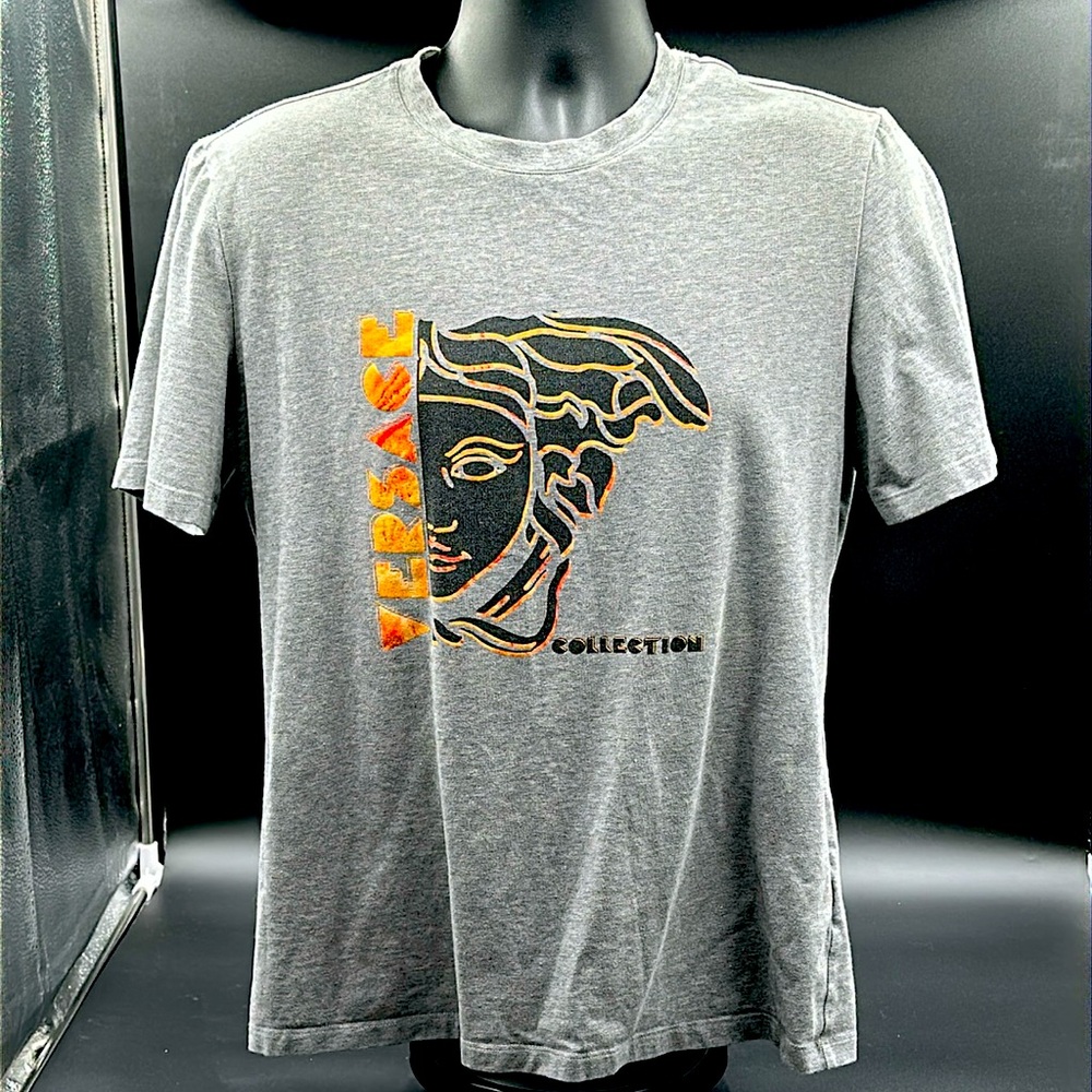 Versace tshirt. Size L. Mens. Grey/orange logo. Excellent condition!!